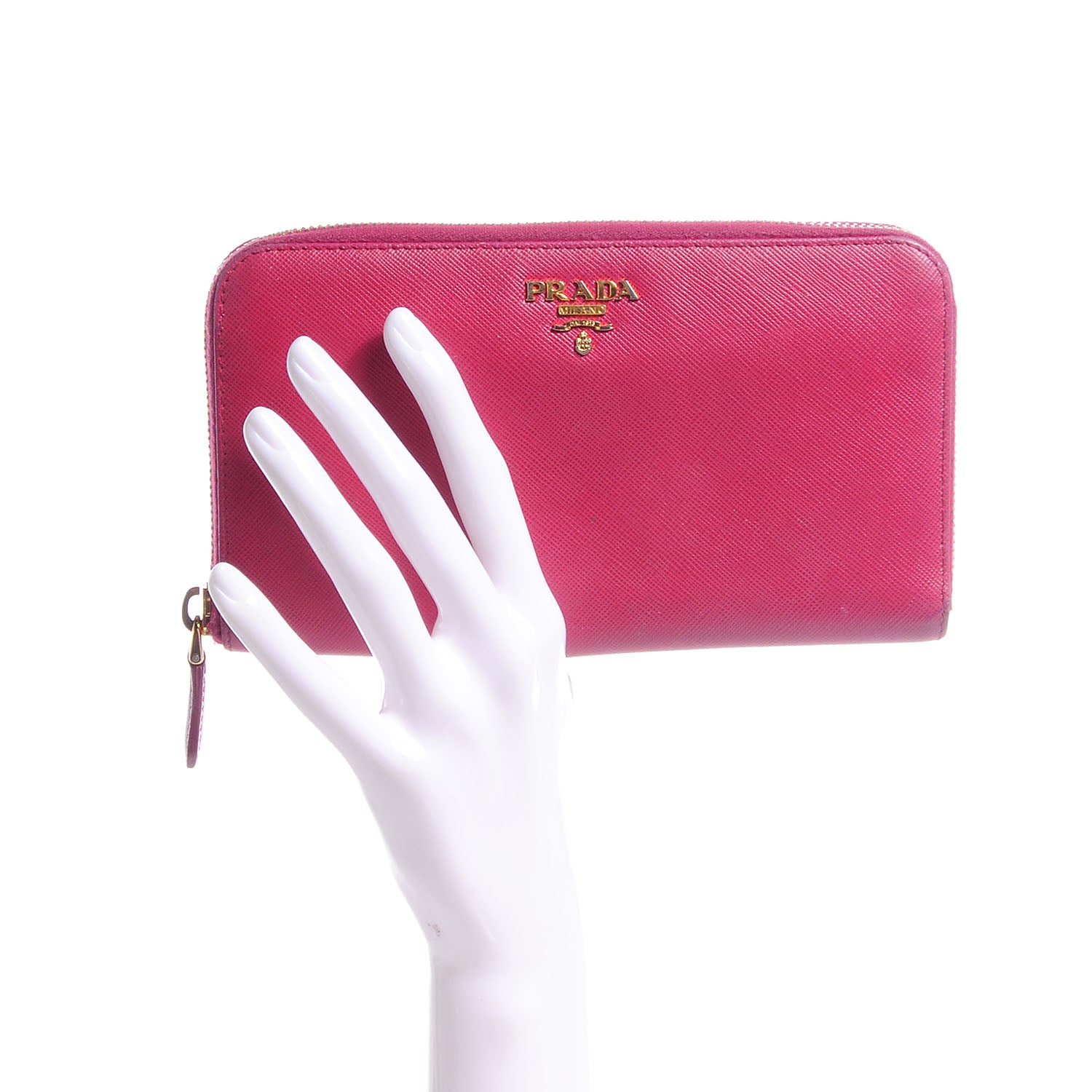 Prada Saffiano Metal Zip Around Wallet Ibisco 2 of 8