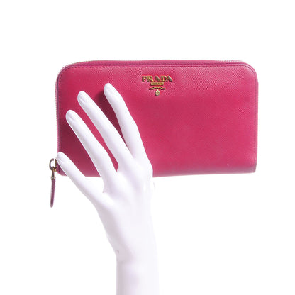 Prada Saffiano Metal Zip Around Wallet Ibisco 2 of 8