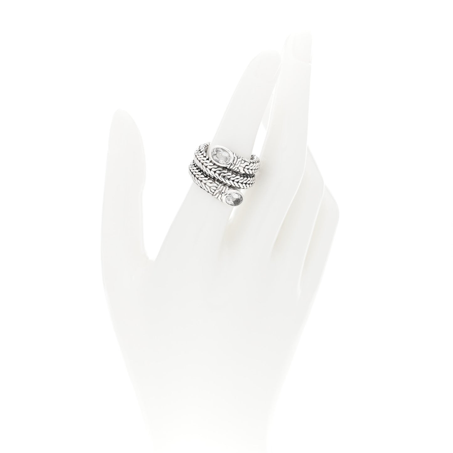 Sterling Silver White Topaz Classic Chain Coil Ring 52 6