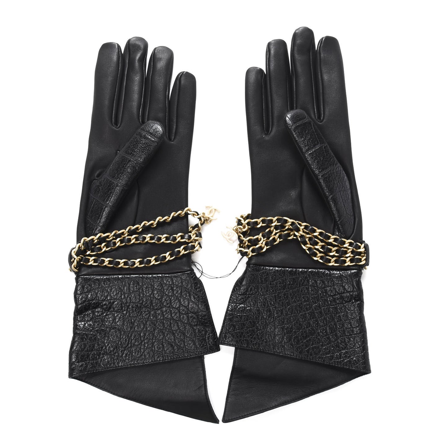 Lambskin Crocodile Embossed Chain Gloves 8 Black