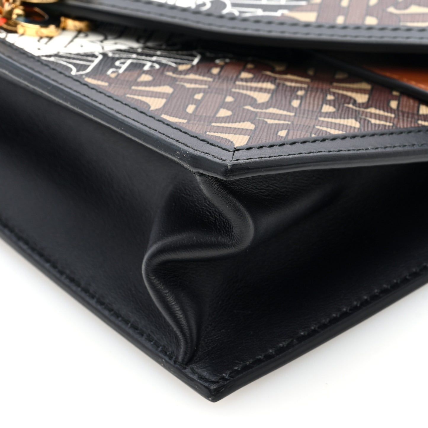 E-Canvas Monogram Stripe Small TB Envelope Clutch Bridle Brown