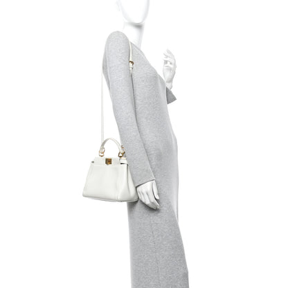 Fendi Nappa Vitello Gingham Printed Mini Peekaboo Iconic Satchel White Ice Light Blue 3 of 25