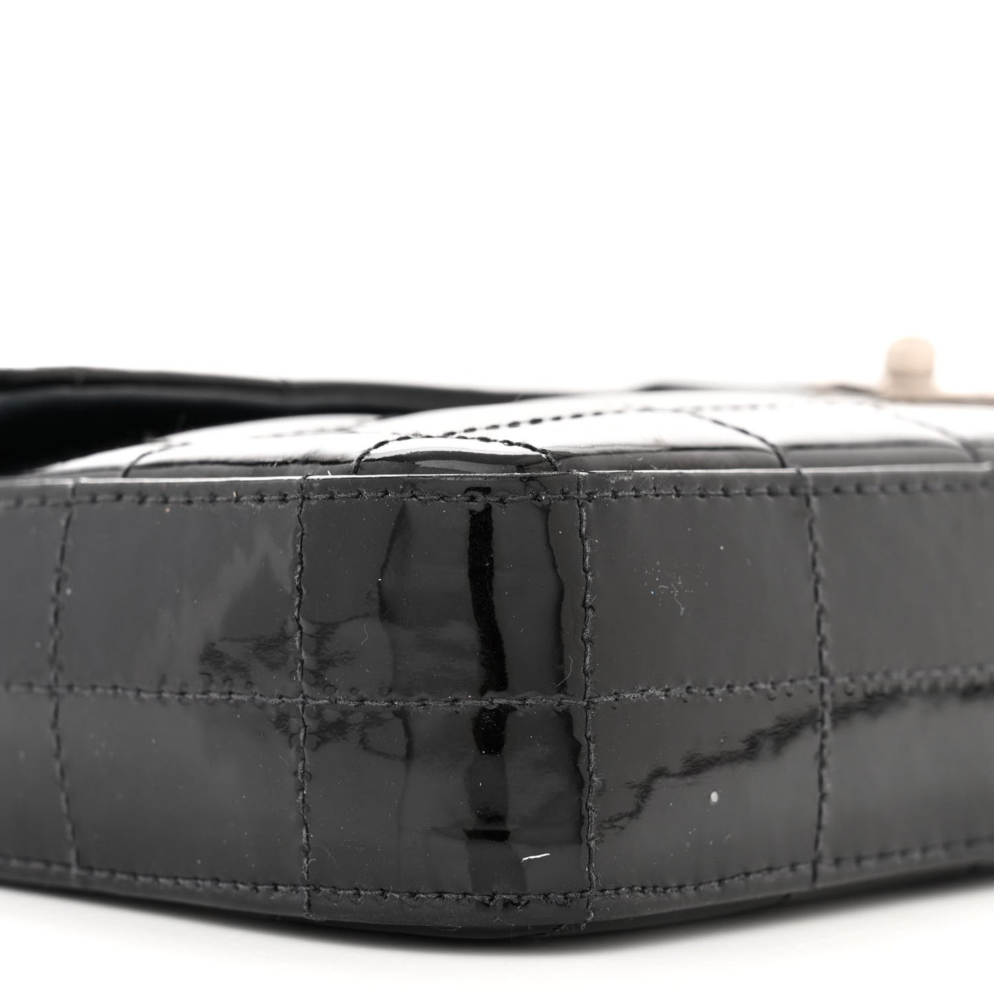 Patent Quilted East West Chocolate Bar Flap Black