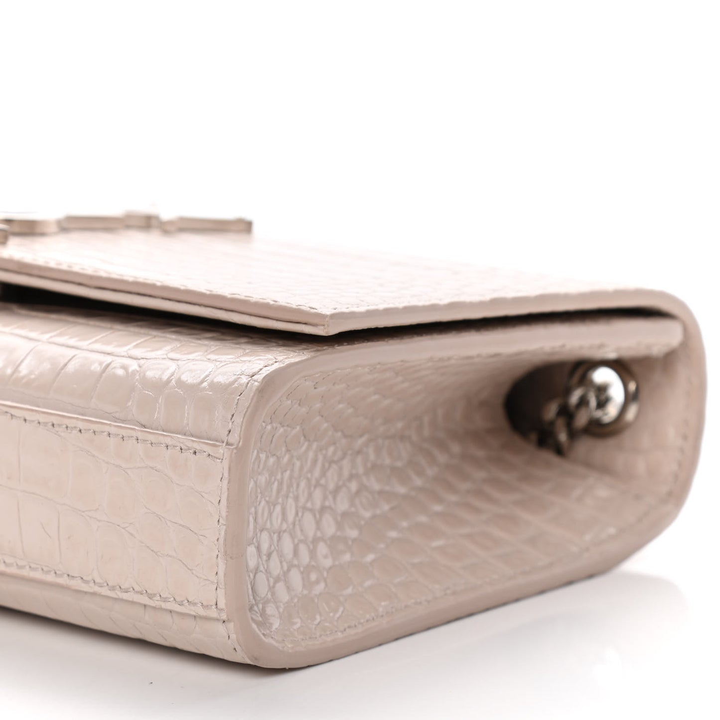 Calfskin Crocodile Embossed Small Classic Monogram Kate Tassel Satchel Light Pink
