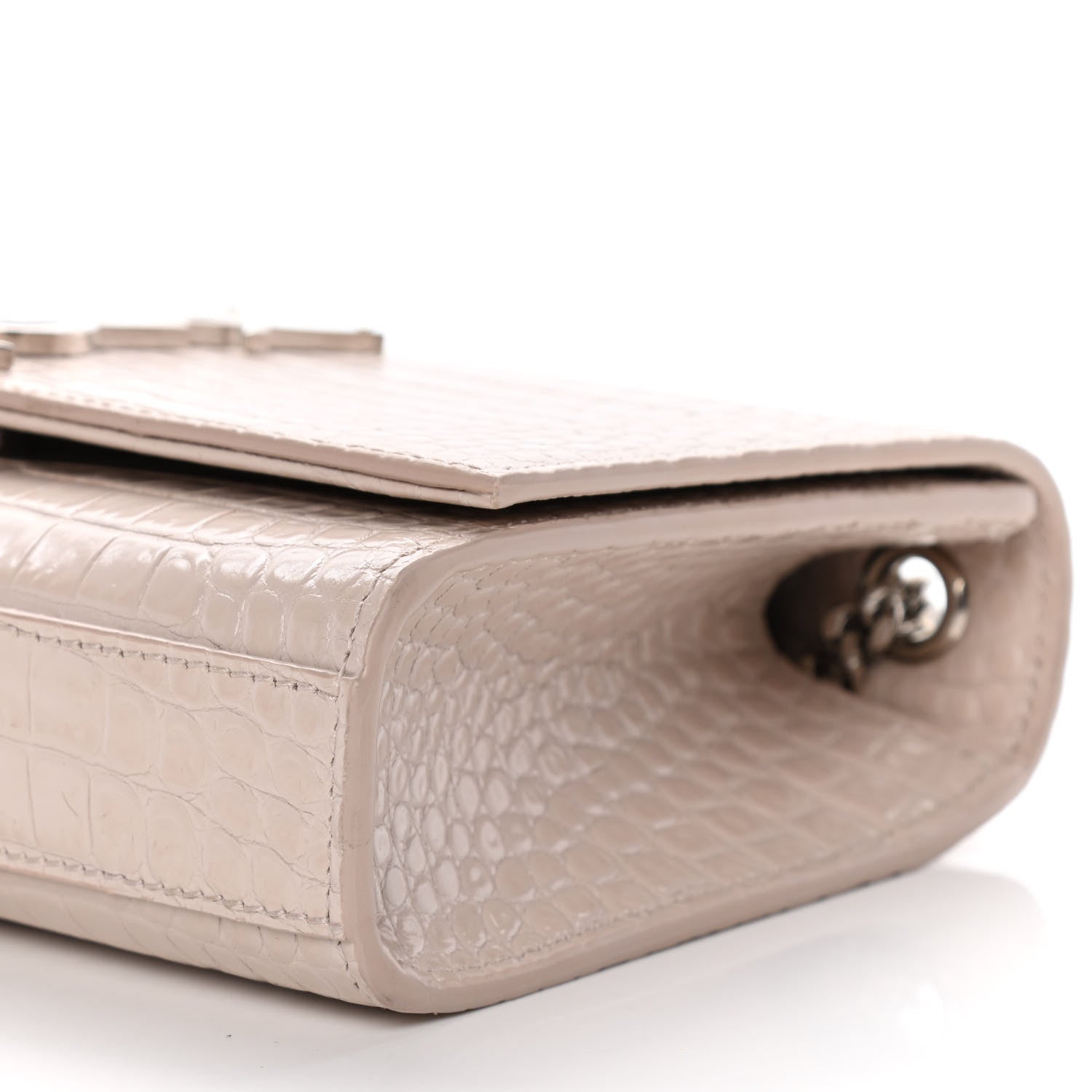 Saint Laurent Calfskin Crocodile Embossed Small Classic Monogram Kate Tassel Satchel Light Pink 11 of 14