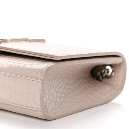 Saint Laurent Calfskin Crocodile Embossed Small Classic Monogram Kate Tassel Satchel Light Pink 11 of 14