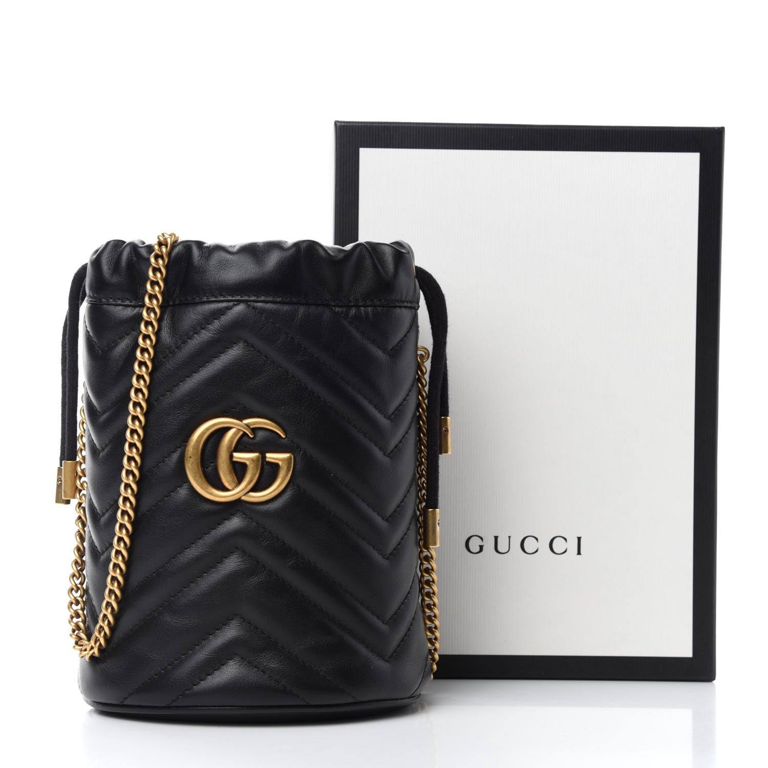 Gucci Calfskin Matelasse Mini GG Marmont 2.0 Bucket Bag Black 11 of 11