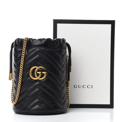 Gucci Calfskin Matelasse Mini GG Marmont 2.0 Bucket Bag Black 11 of 11