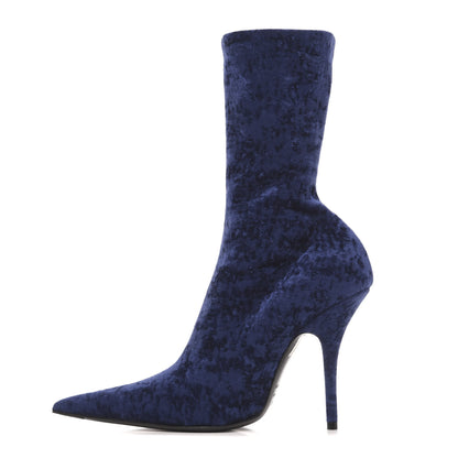 Balenciaga Velvet Extreme Pointed Toe Knife Booties 39 Navy 1 of 8