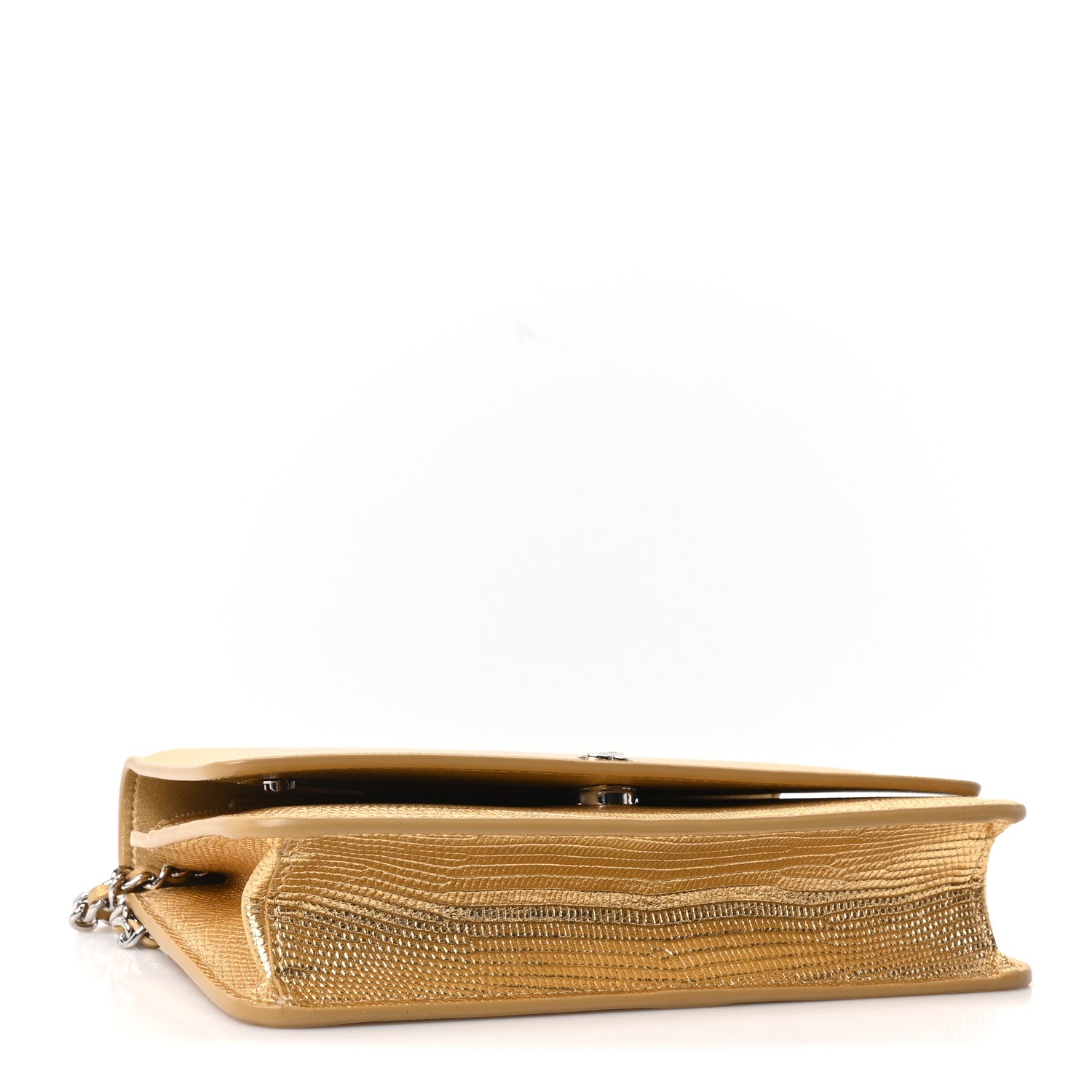 Chanel Calfskin Lizard Embossed Wallet On Chain WOC Gold 3 of 11