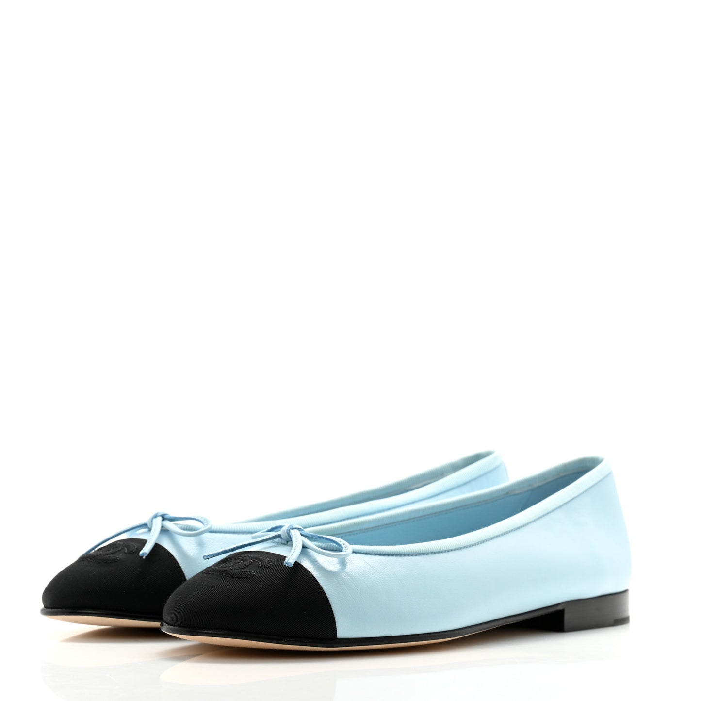 Lambskin Cap Toe CC Ballerina Flats 38 Light Blue Black