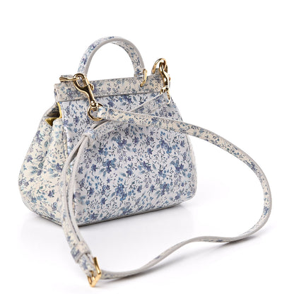 Dolce & Gabbana Dauphine Floral Print Micro Miss Sicily Satchel Blue White 3 of 10