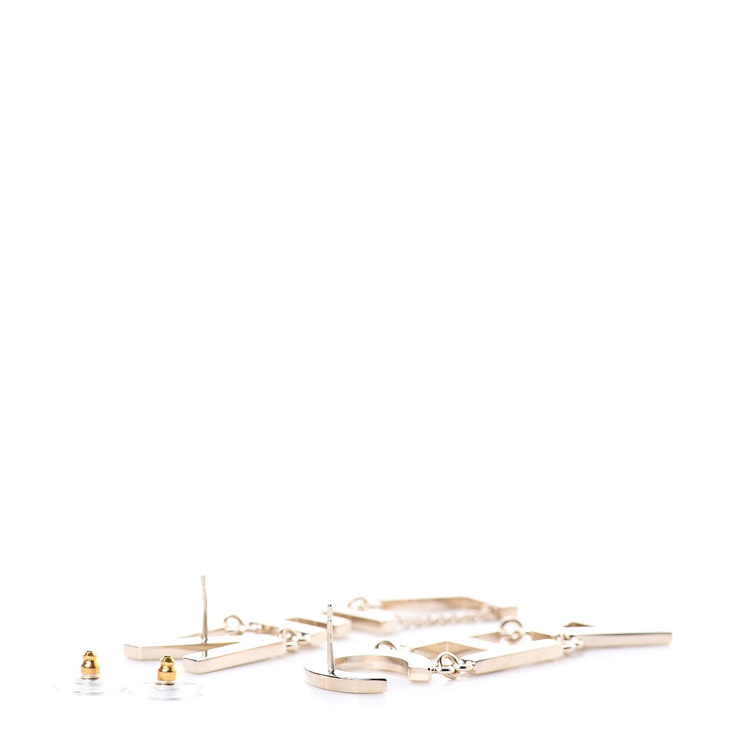 Metal Cha-Nel Logo Drop Earrings Gold