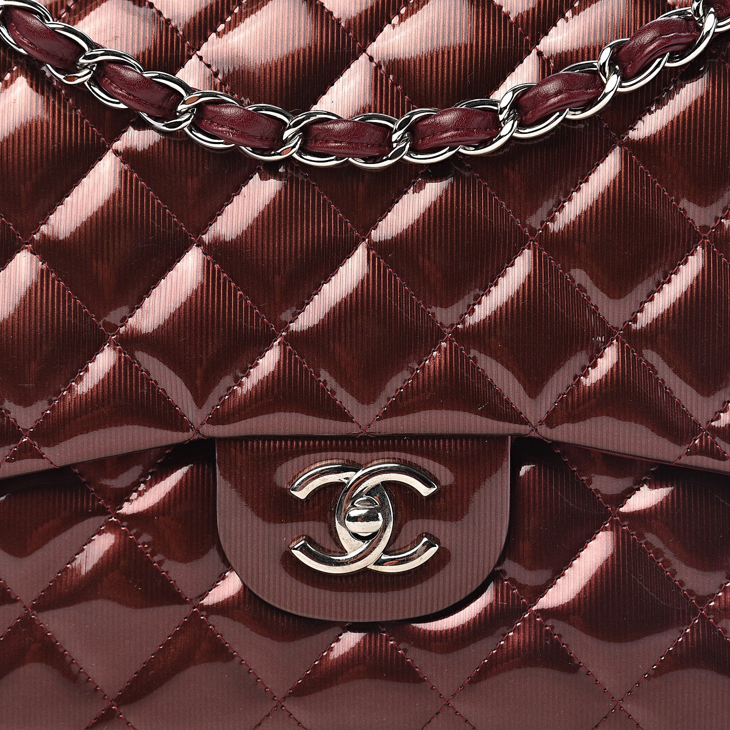 Chanel Striated Patent Quilted Jumbo Double Flap Burgundy 17 of 17