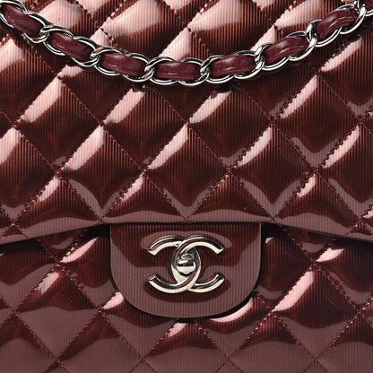 Chanel Striated Patent Quilted Jumbo Double Flap Burgundy 17 of 17