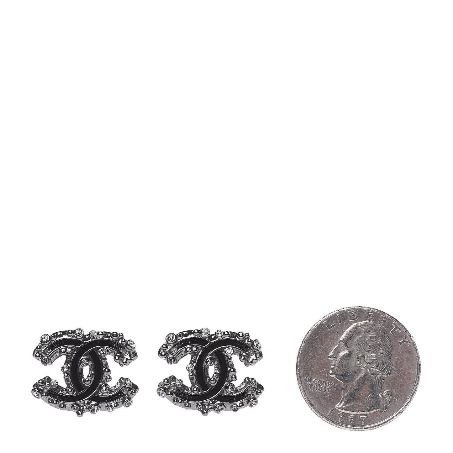 Enamel Crystal CC Earrings Ruthenium
