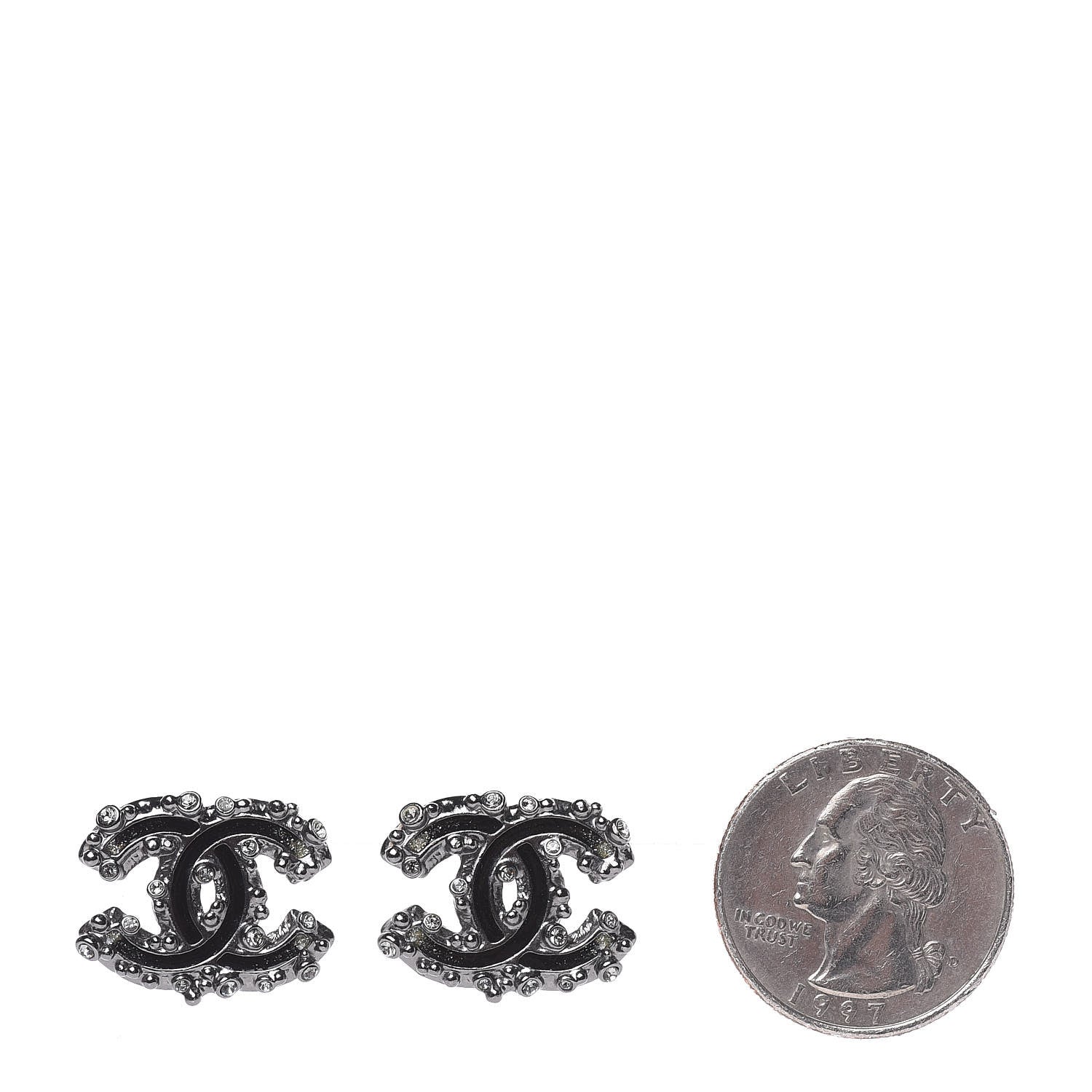 Chanel Enamel Crystal CC Earrings Ruthenium 2 of 5