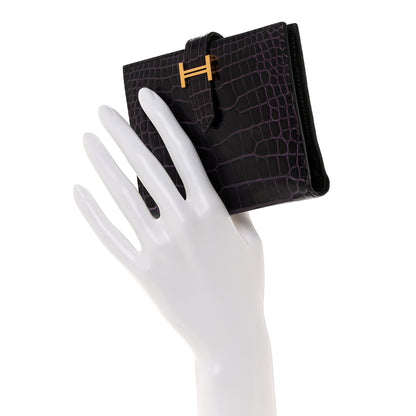 Hermes Shiny Alligator Bearn Compact Wallet Aubergine 2 of 8