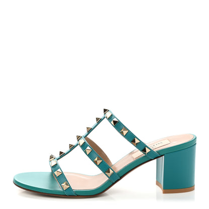 Valentino Garavani Calfskin Nappa Rockstud 60mm Caged Slide Sandals 36 Ultra Marine Green 1 of 9
