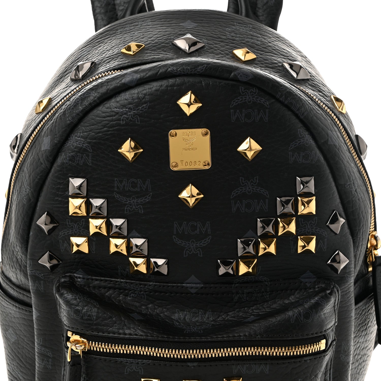 MCM Grained Calfskin Visetos Studded Small Stark M Backpack Black 8 of 10