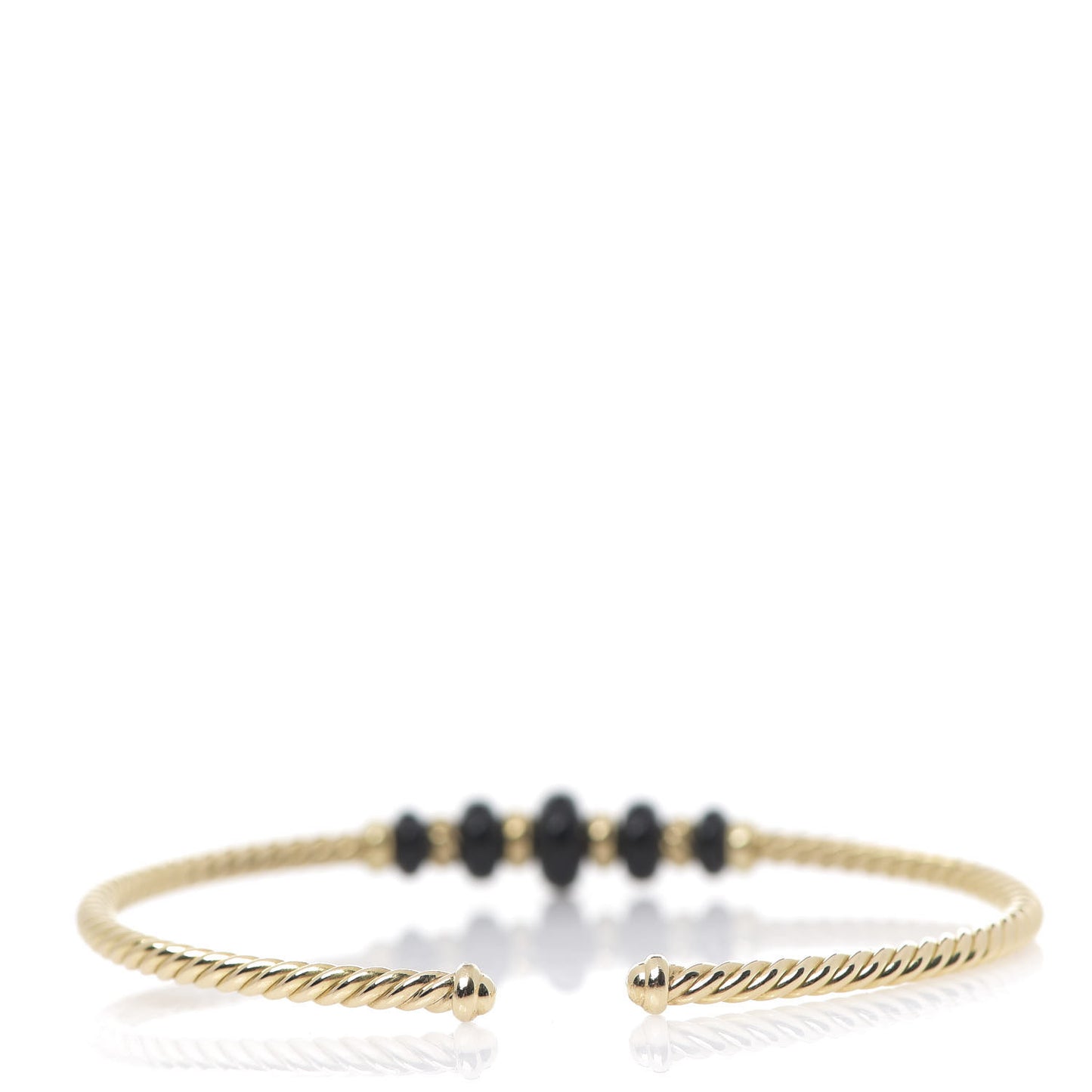 18K Yellow Gold Black Onyx Rio Rondelle Cabled Cuff Bracelet