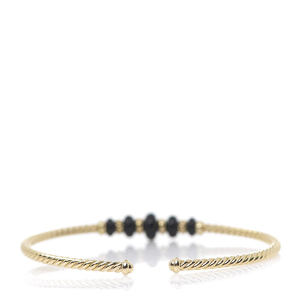 David Yurman 18K Yellow Gold Black Onyx Rio Rondelle Cabled Cuff Bracelet 2 of 4