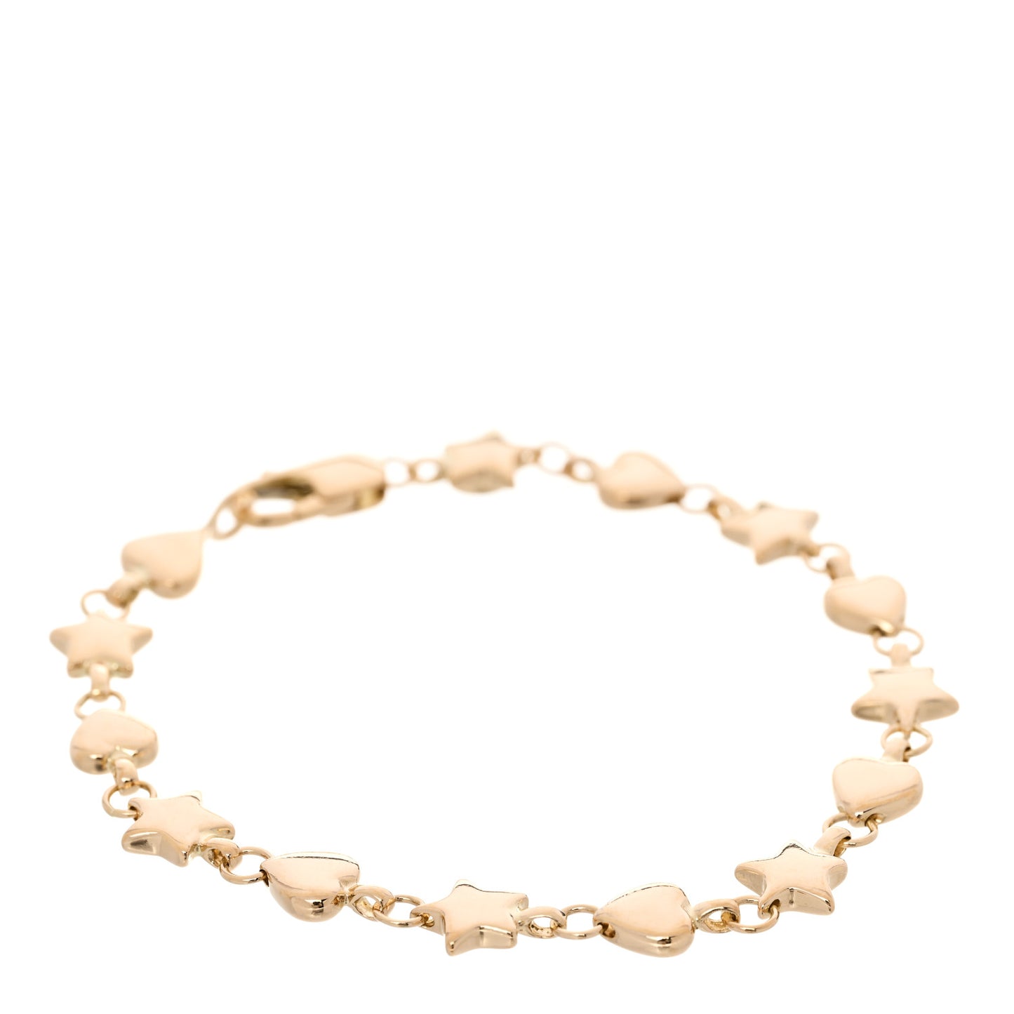 18K Yellow Gold Chain of Stars and Hearts Bracelet