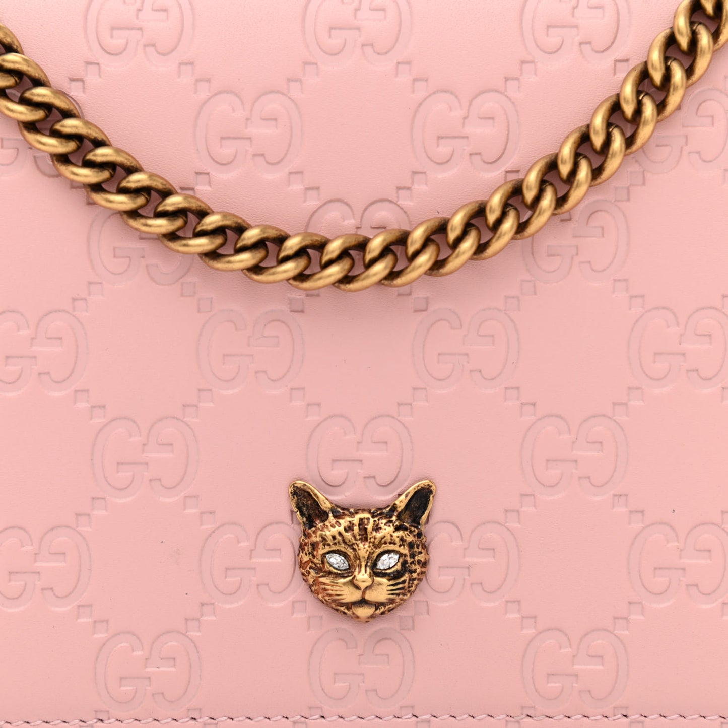 Guccissima Signature Crystal Cat Chain Wallet Light Candy Pink