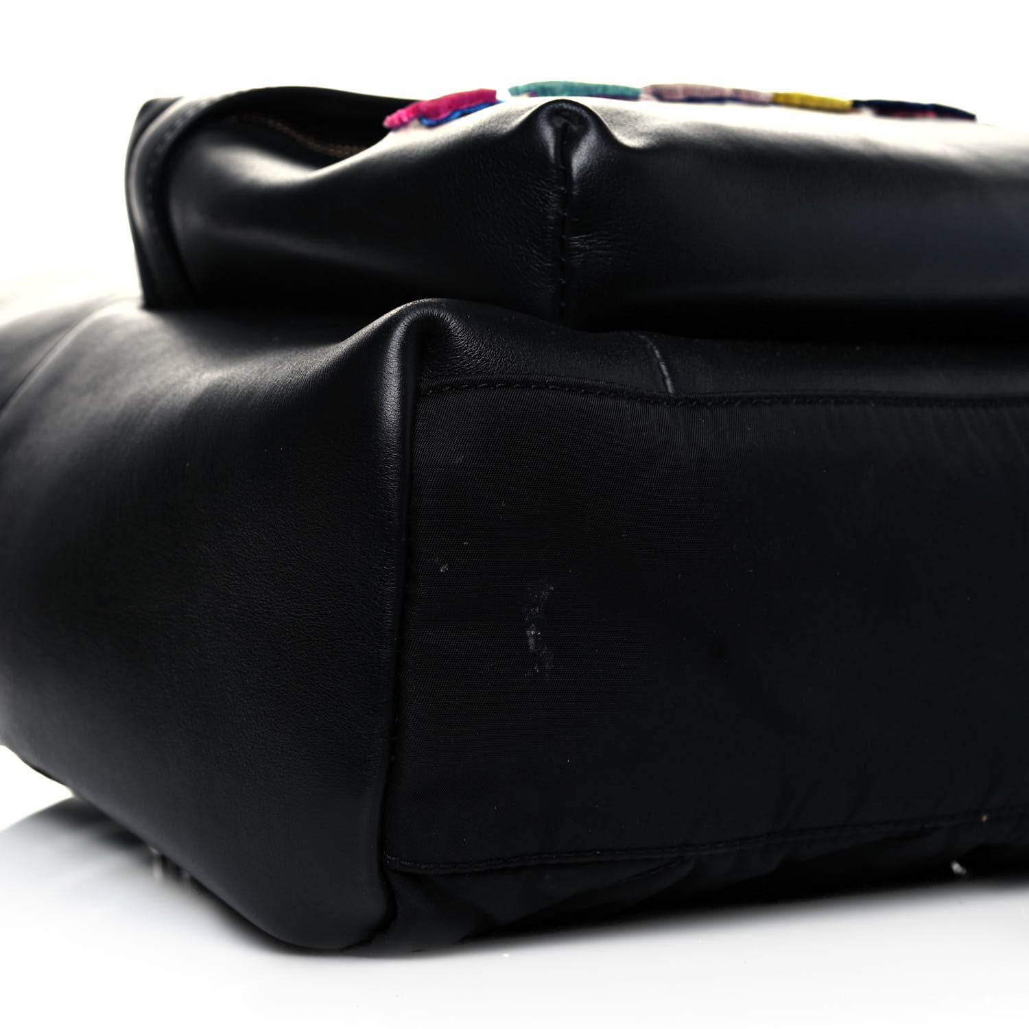 Versace Calfskin Embroidered Logo Backpack Black 7 of 16