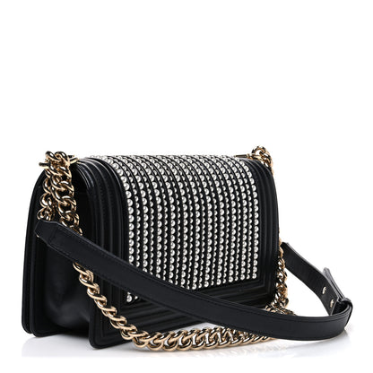Chanel Calfskin Pearl Medium Chanel Pearls Boy Flap Black 3 of 11