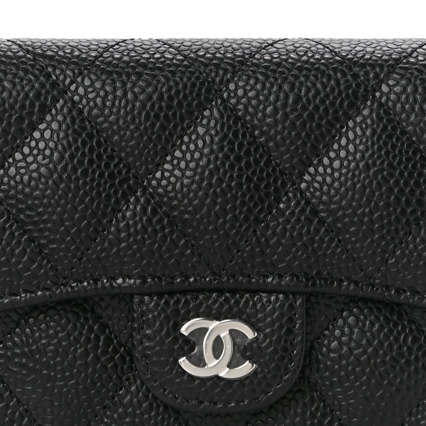Caviar Quilted Compact Flap Wallet Black