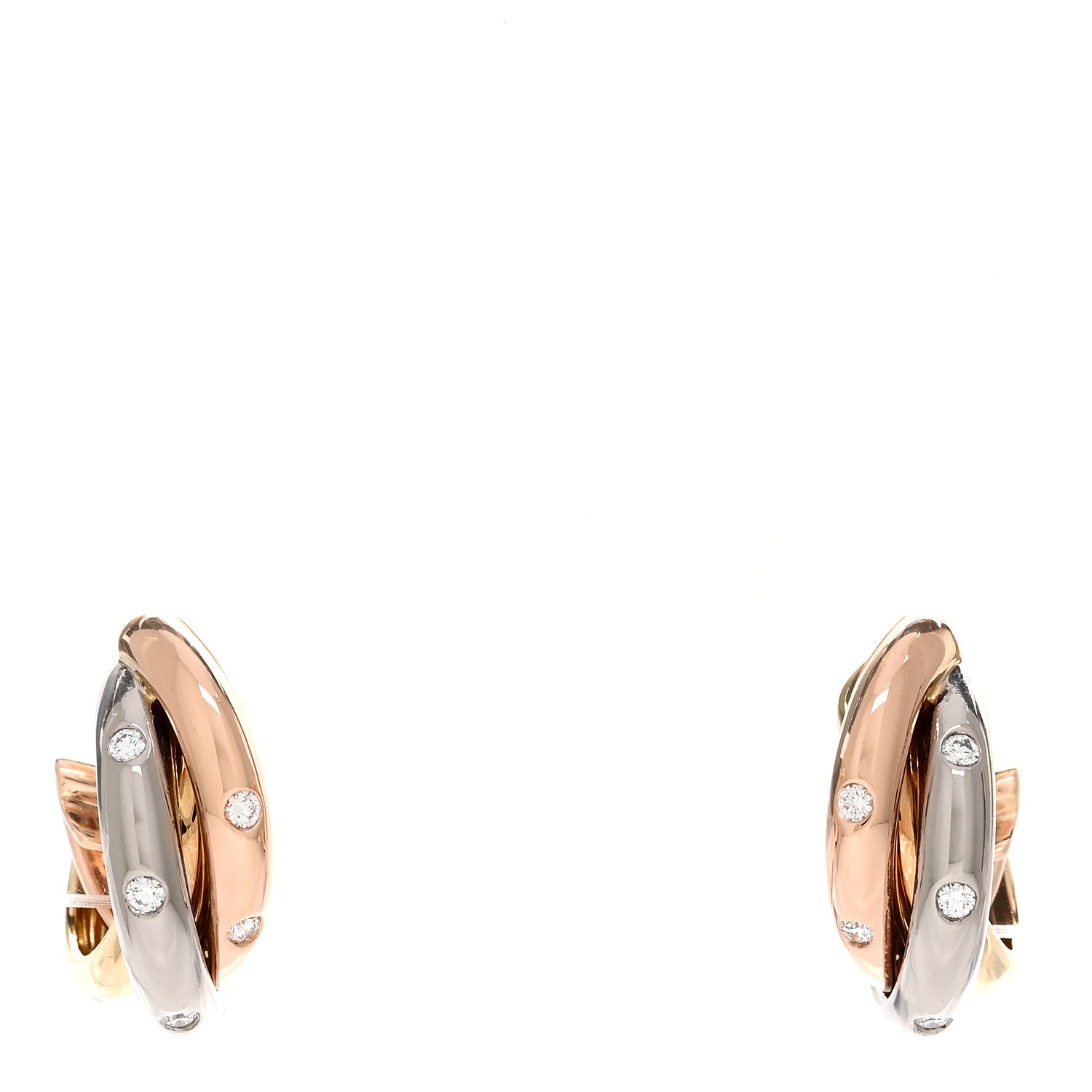 Cartier 18K Pink Yellow White Gold Diamond Trinity Hoop Earrings 1 of 4