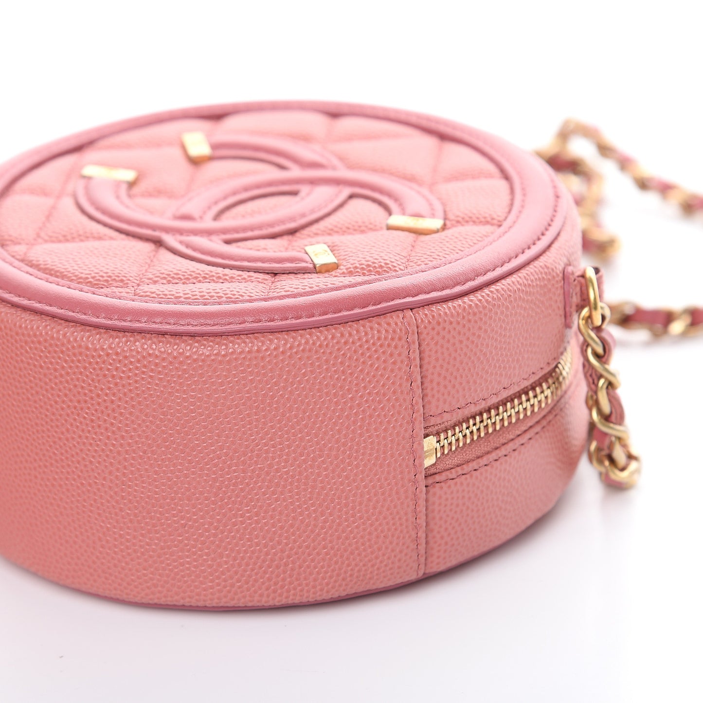 Caviar Quilted Round Filigree Crossbody Pink