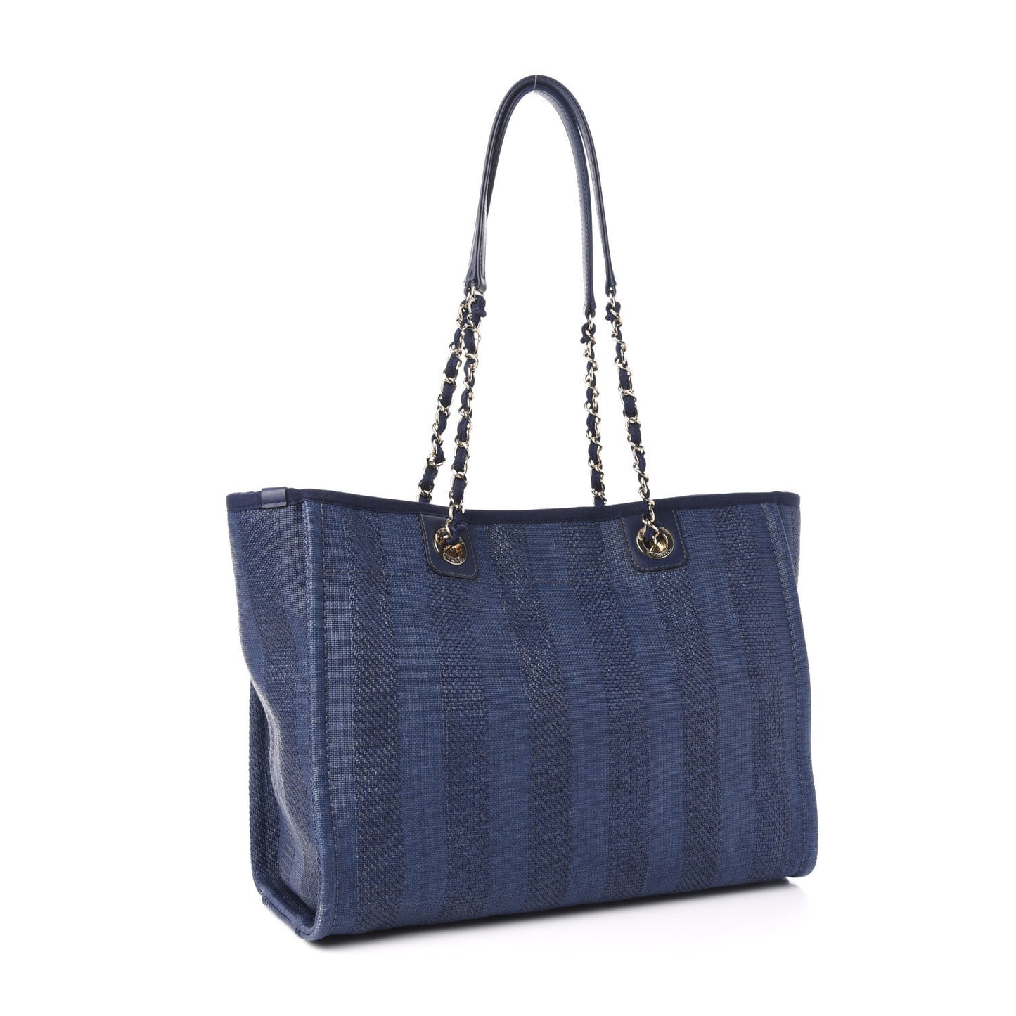 Mixed Fibers Striped Small Deauville Tote Navy Blue