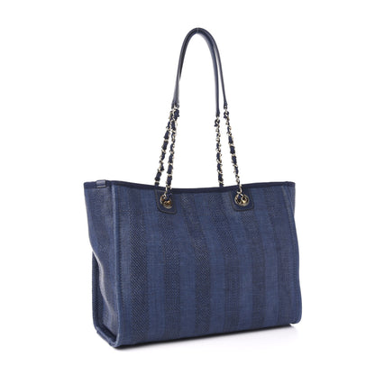 Chanel Mixed Fibers Striped Small Deauville Tote Navy Blue 3 of 11