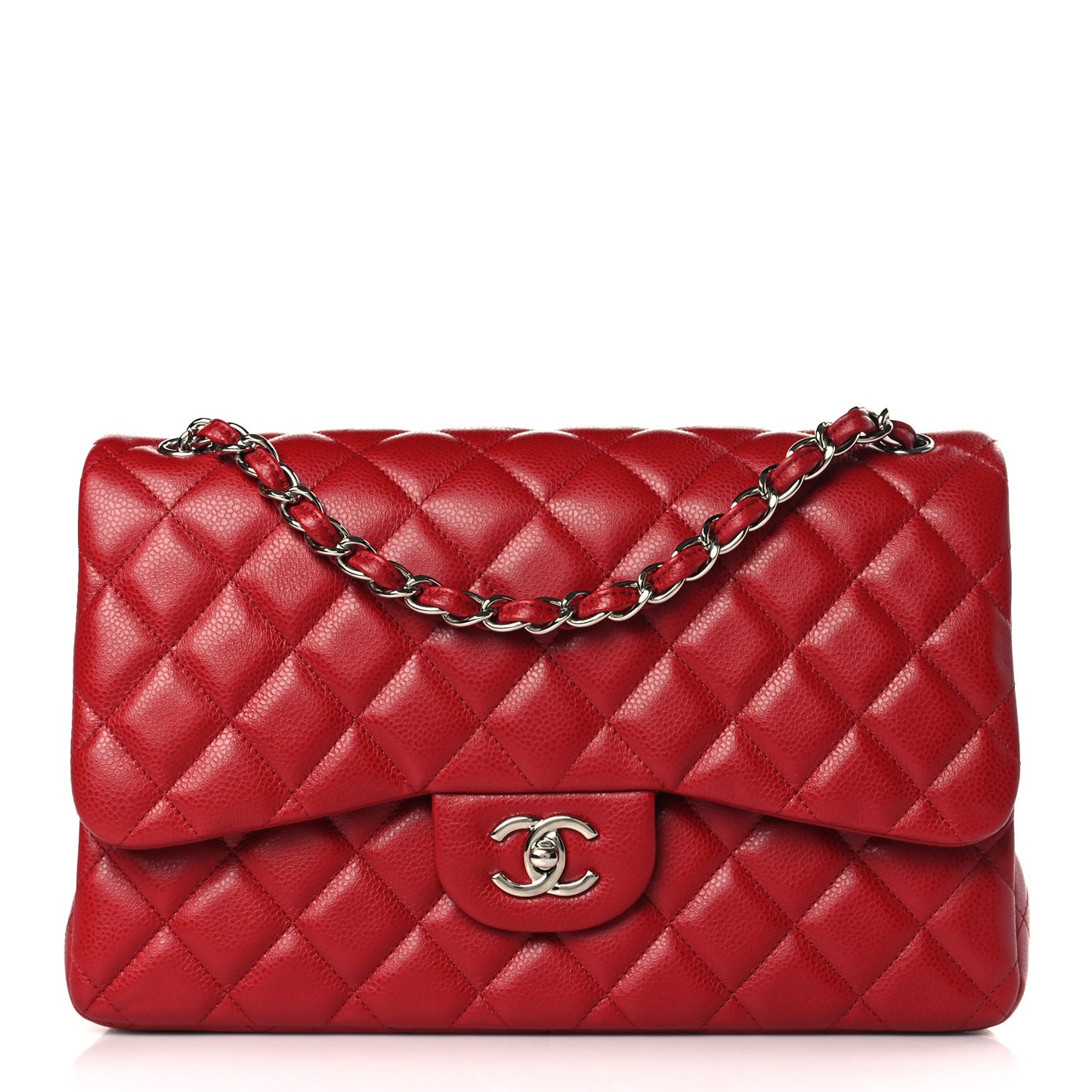 Caviar Quilted Jumbo Double Flap Dark Red