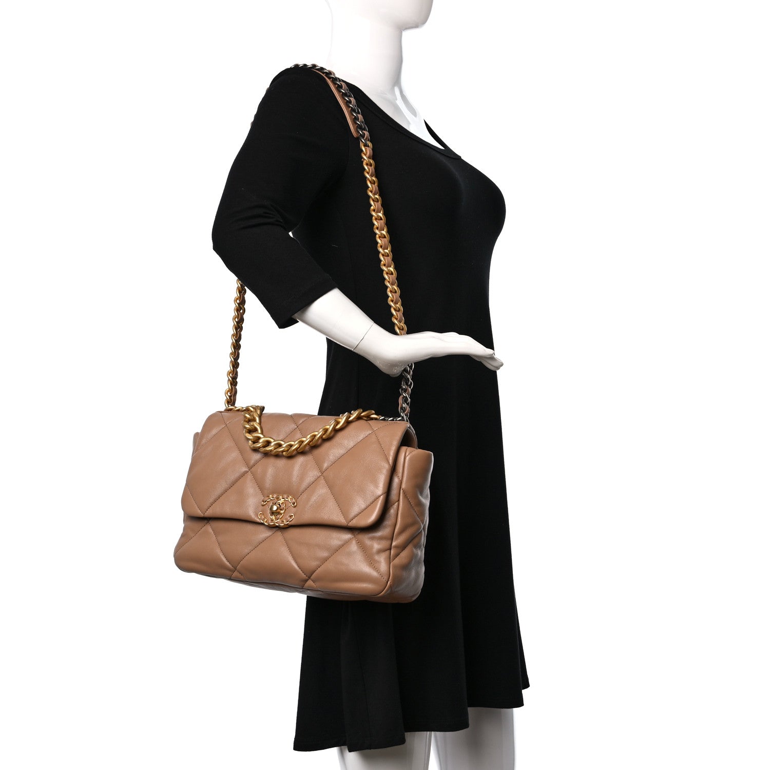 Chanel Lambskin Quilted Large Chanel 19 Flap Dark Beige 2 of 9