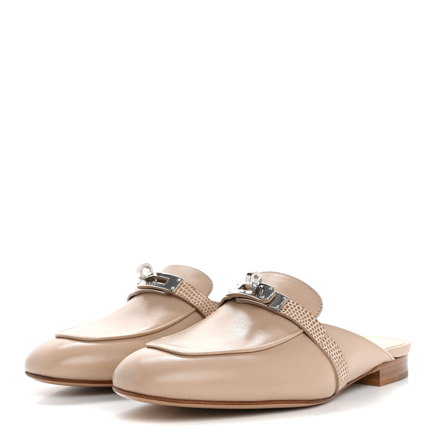 Hermes Shiny Lizard Calfskin Oz Mules 36 Beige Sarrazin 4 of 10