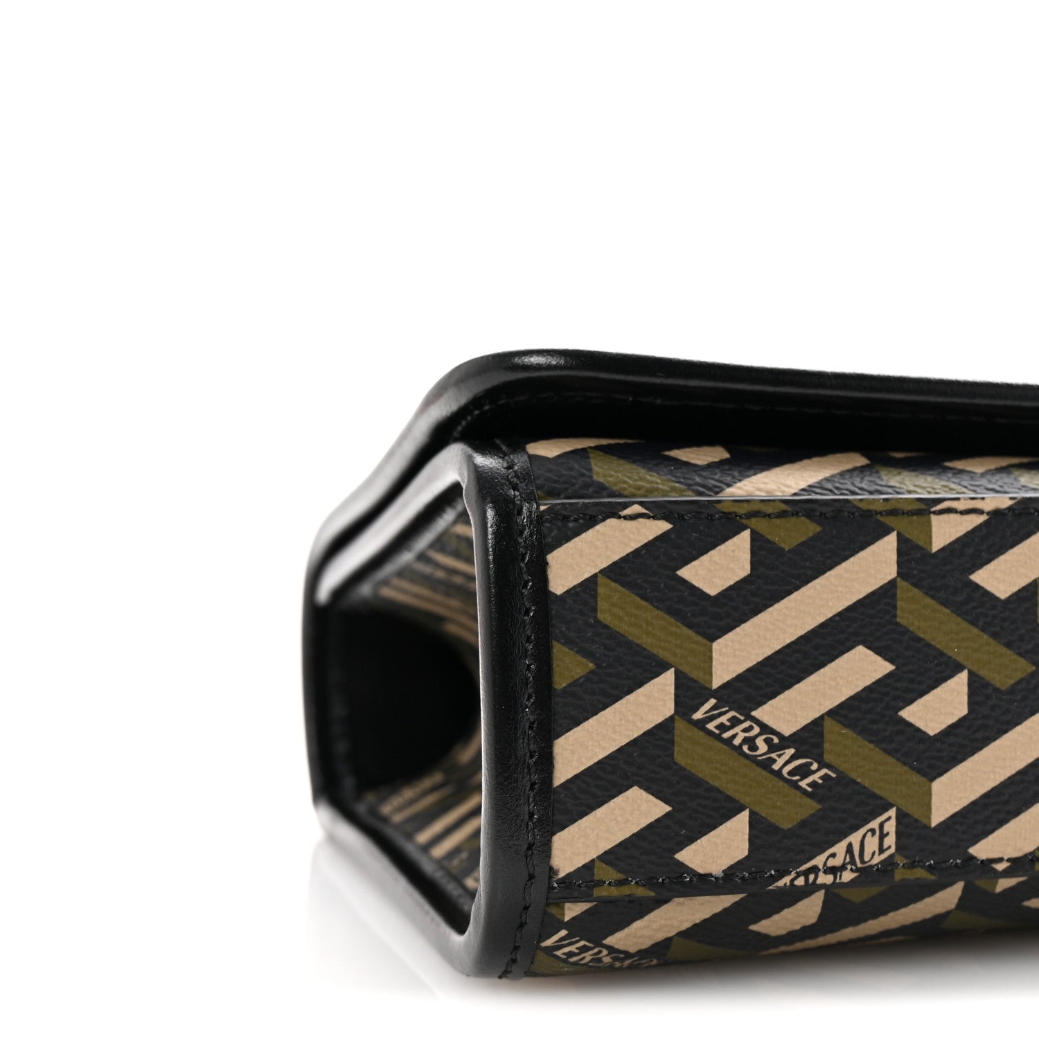 Versace Coated Canvas La Greca Signature Top Handle Bag Black Khaki 8 of 9