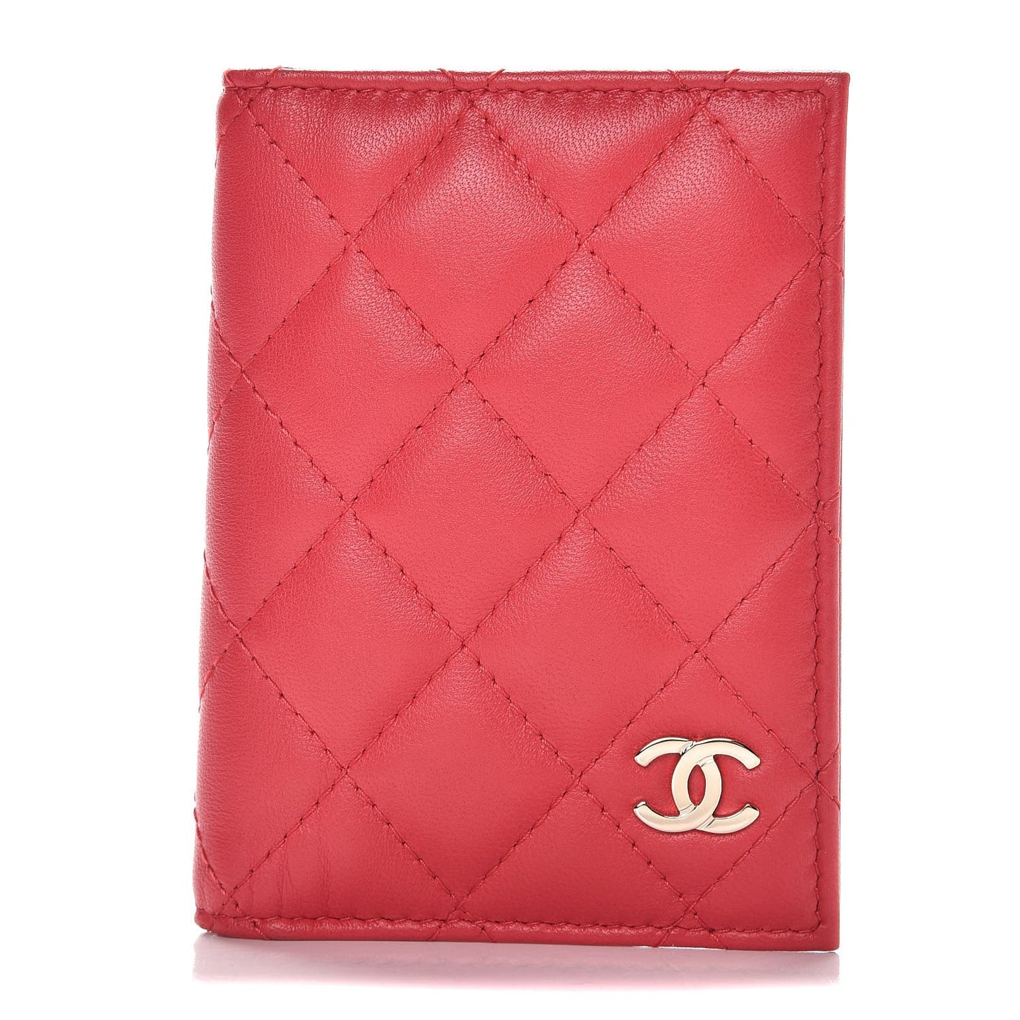 Lambskin Quilted Card Holder Wallet Dark Pink