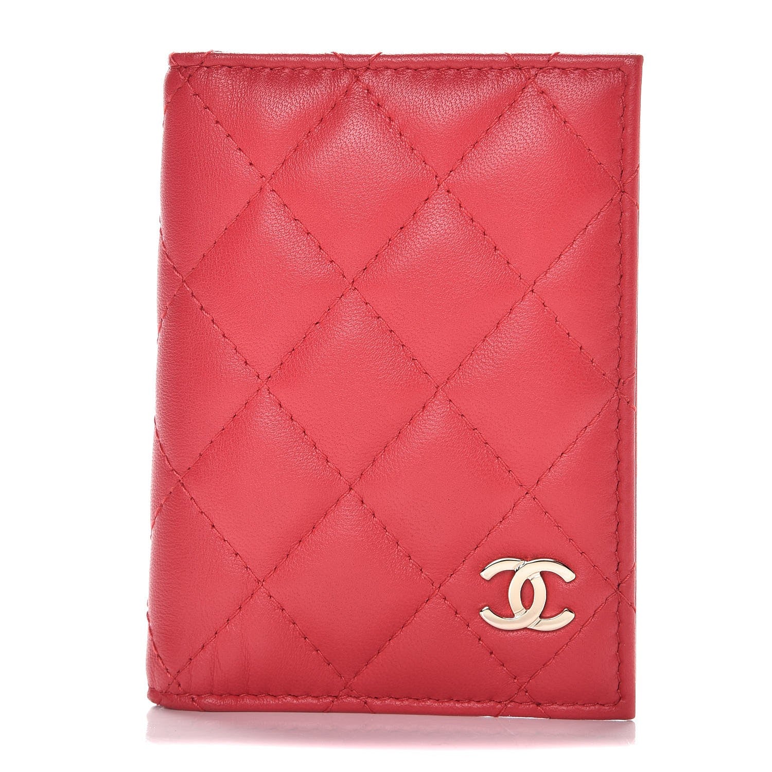 Chanel Lambskin Quilted Card Holder Wallet Dark Pink 1 of 8