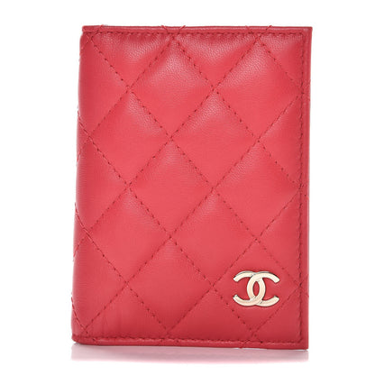 Chanel Lambskin Quilted Card Holder Wallet Dark Pink 1 of 8