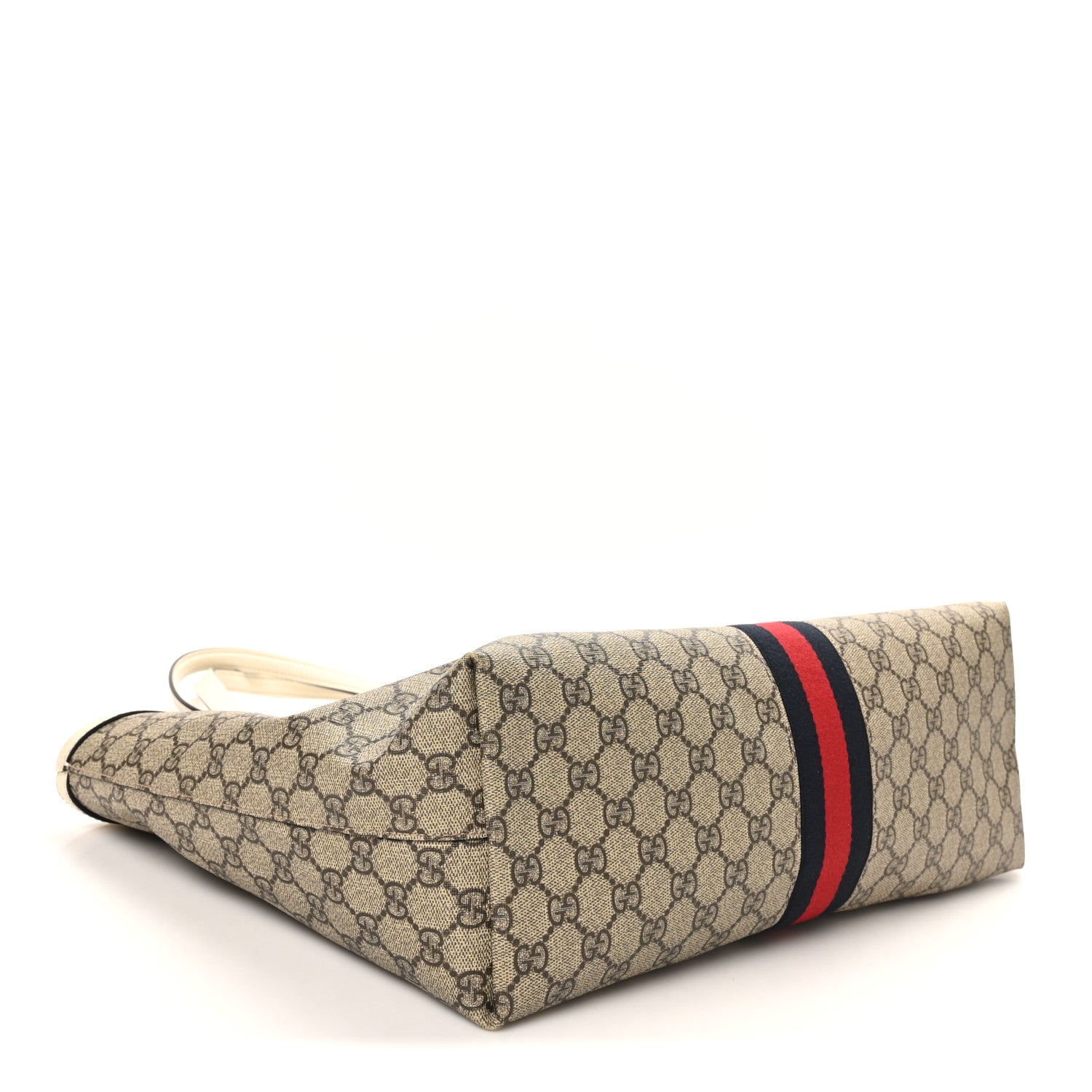 Gucci GG Supreme Monogram Textured Dollar Calfskin Web Medium Ophidia Shopping Tote Beige Ebony Mystic White 4 of 10