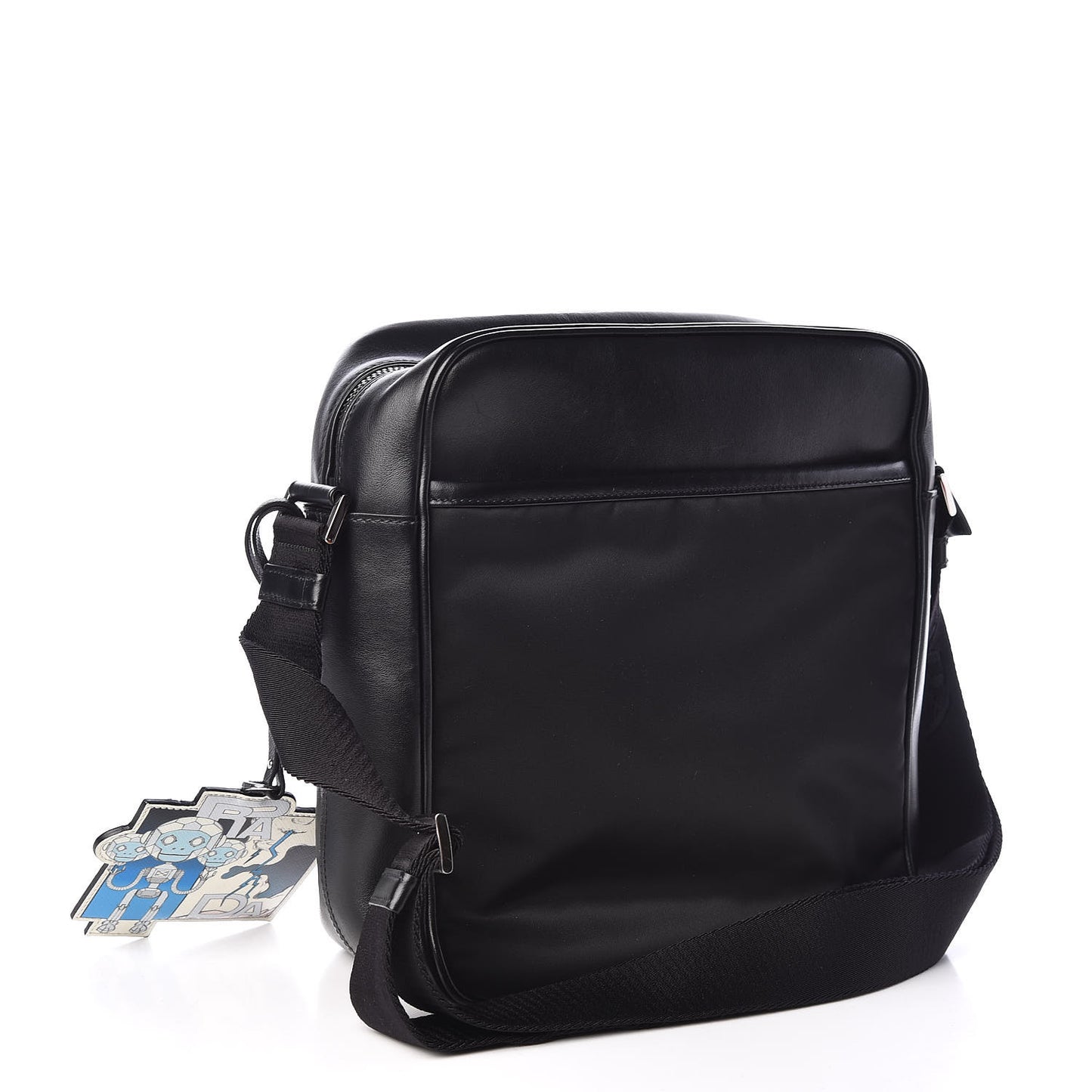 X JAMES JEAN Calfskin Nylon Robot Monkey Flat Messenger Black