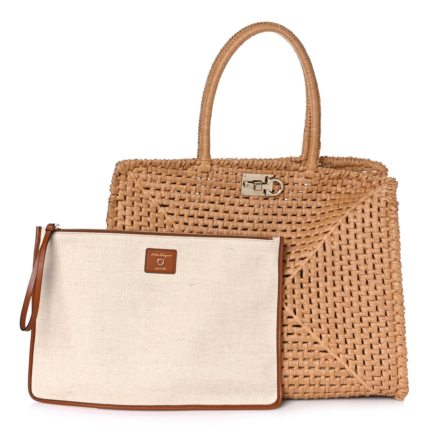Salvatore Ferragamo Raffia XL Studio Box Tote Natural 3 of 10