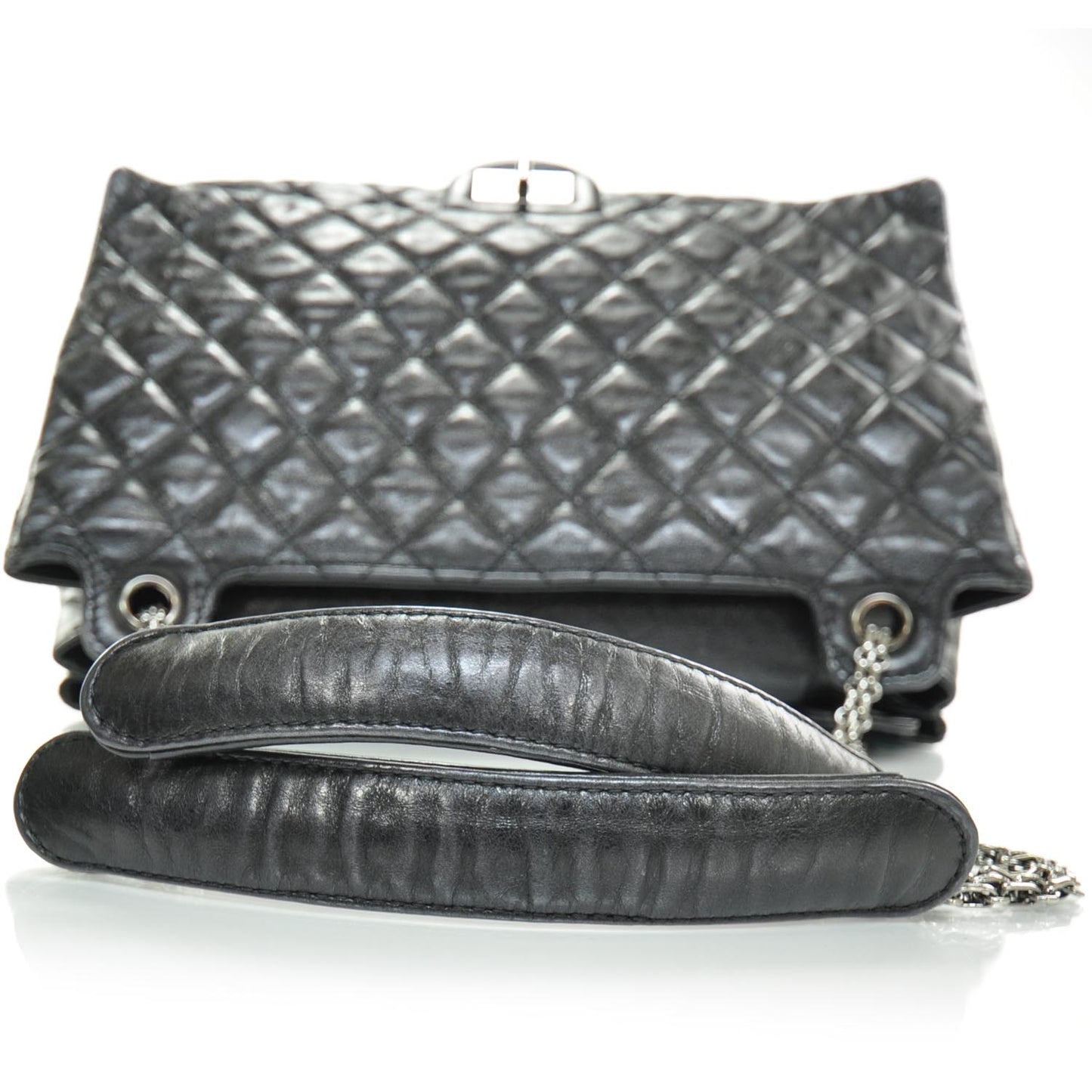 Leather Quilted XL Accordion Reissue Flap Metallic Black