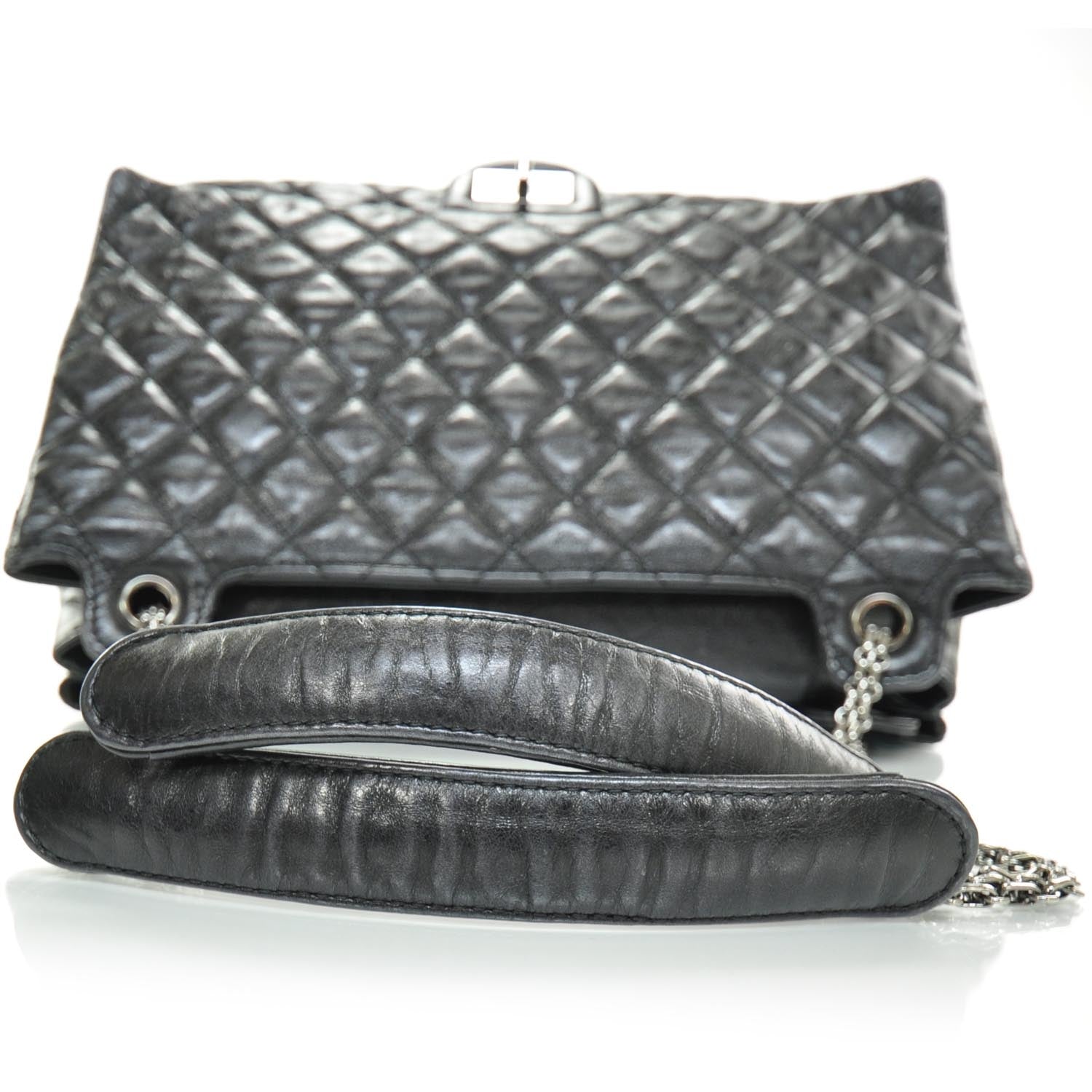 Chanel Leather Quilted XL Accordion Reissue Flap Metallic Black 6 of 12