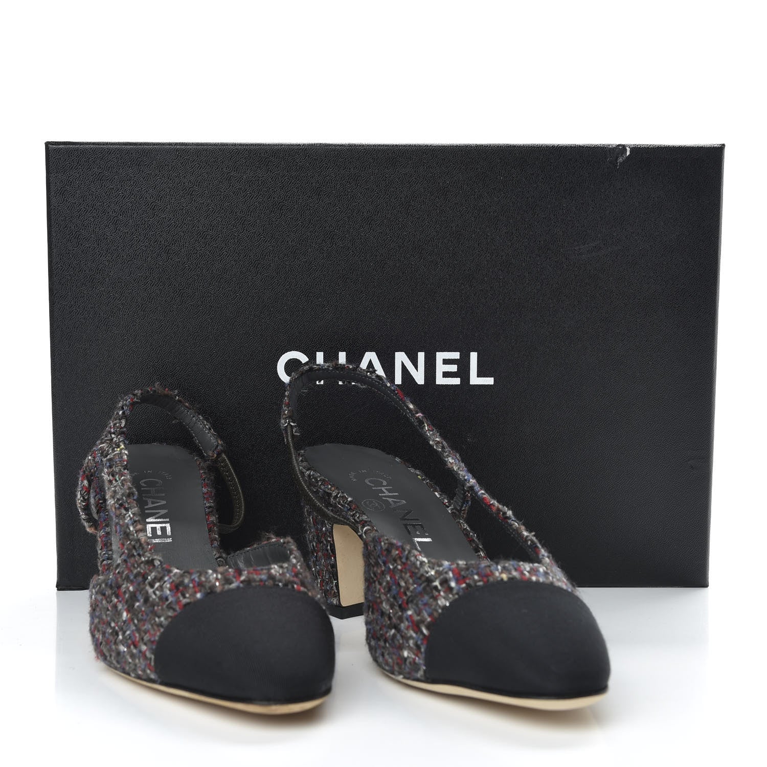 Chanel Tweed Grosgrain Cap Toe CC Slingback Pumps 35.5 Brown Red Black 10 of 10