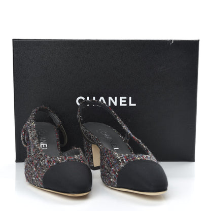 Chanel Tweed Grosgrain Cap Toe CC Slingback Pumps 35.5 Brown Red Black 10 of 10