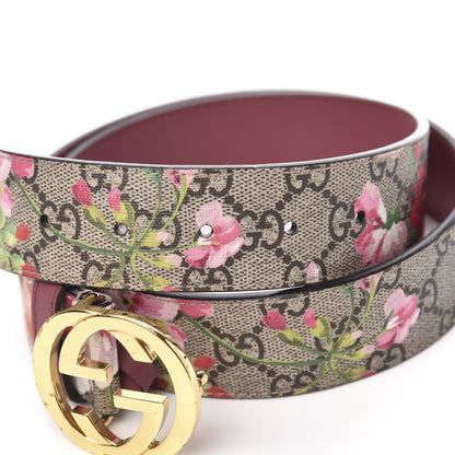 Gucci GG Supreme Monogram Blooms Moon Calfskin Interlocking G 37mm Belt 85 34 Beige Ebony Multicolor Dry Rose 5 of 7